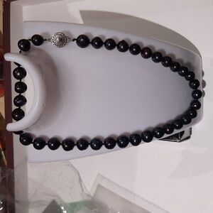 New Chocolate Faux Pearls Beaded Necklace 17" Rhodium Pearl Clasp